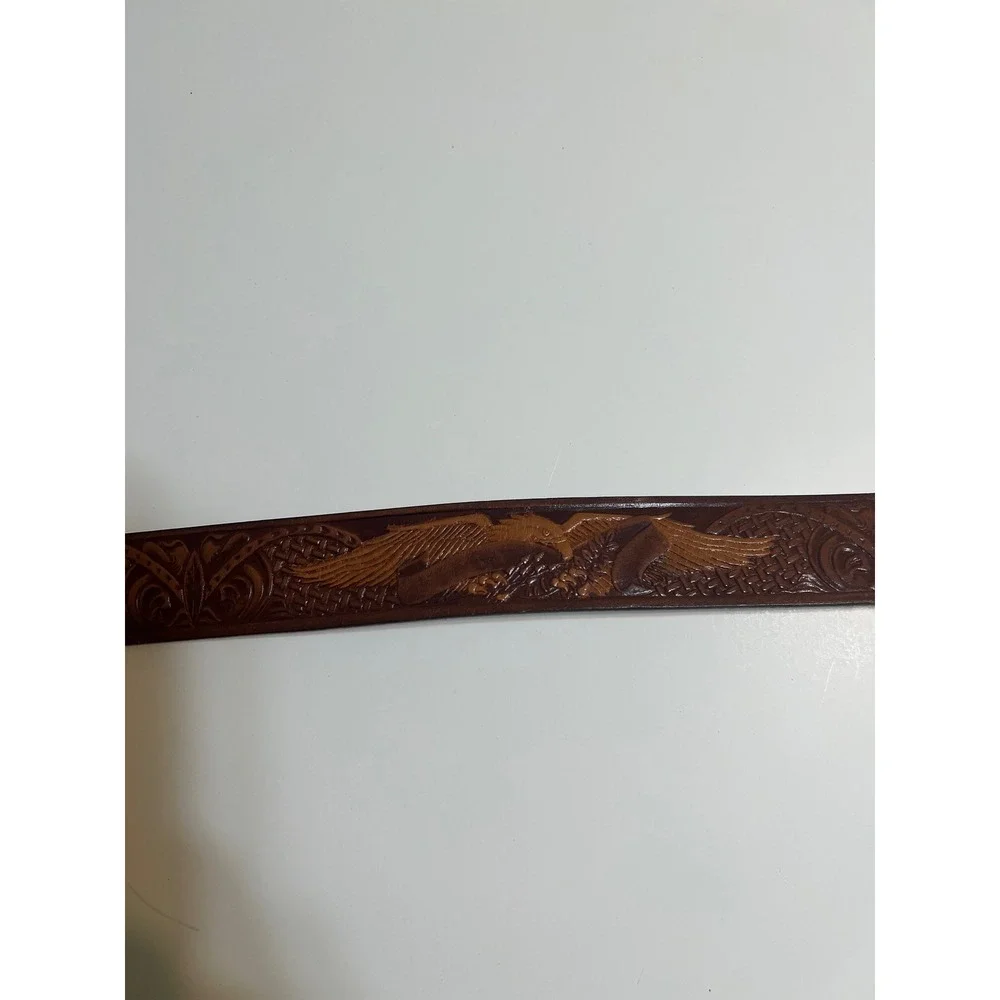 Mens Top Grain Leather Western Eagle Embossed Belt Brown Size 40 KM627 Mexico
